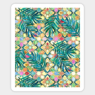 Muted Moroccan Mosaic Tiles with Palm Leaves Sticker